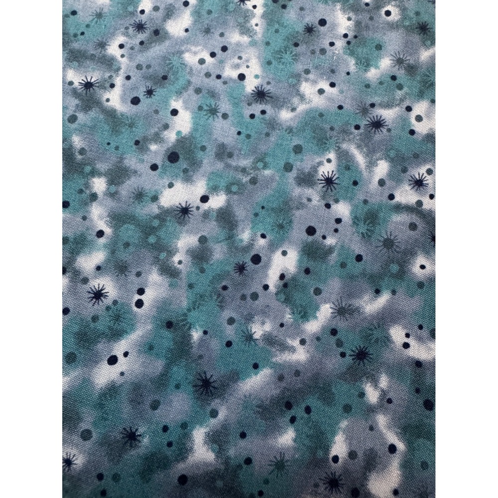 David Textiles Fabric 2 Yards Teal Blue Galaxy Starburst Beth Ann Bruske 44" W